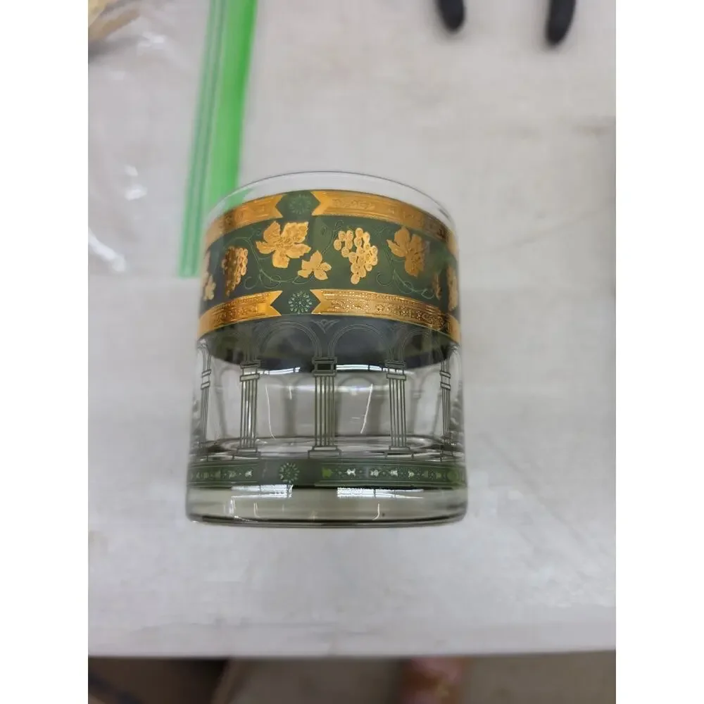 1 Cera Glass MCM GOLDEN GRAPES Green 22K Lowball Glass 3 3/8